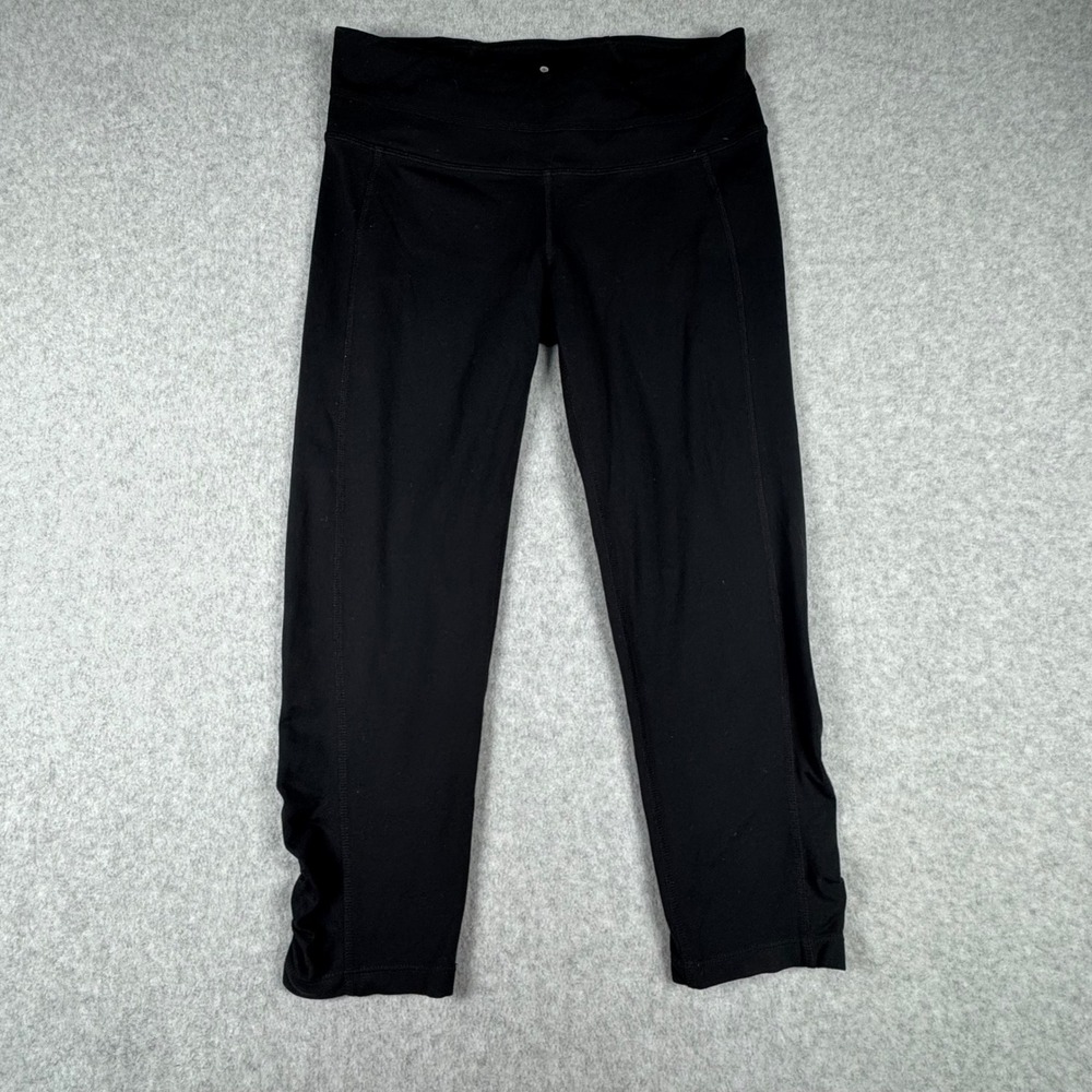 Athleta Womens Black Ruched Hem Cropped‎ Leggings Size S Activewear Yoga Pants